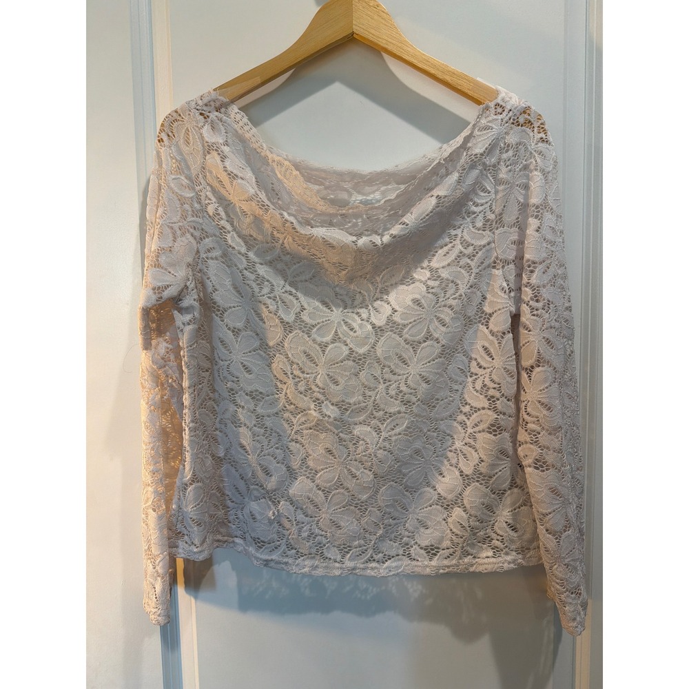 SHEIN CURVE White Floral Lace Boat Neck Long Sleeve Blouse Top 1XL
